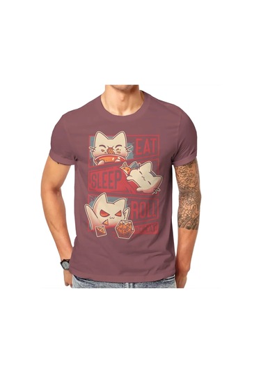Snapbuy Erkek Roleplayer Dnd Pamuk Kısa Kollu O-boyun T-shirtbordo Bordo