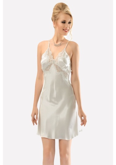 Nbb Kadın Ekru Sırt Dekolteli Saten Gecelik (544176286)