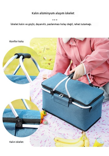 Büyük Kapasiteli Katlanabilir Yalıtımlı Piknik Çantası-lacivert Lacivert