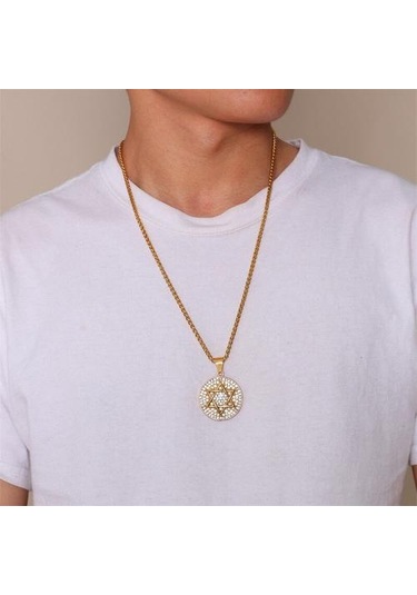 Altın Zincir Kolye Bayanlar Lüks Altı Sivri Yıldız Yuvarlak Zirkon Kolye Paslanmaz Çelik Moda Basit Kolye Takı Altın - Beyaz