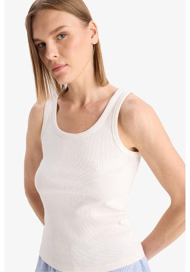 Defacto Regular Fit Yuvarlak Yaka Kolsuz Ribana Pijama Üstü-fall İn Love F0110ax25smer98 Ekru