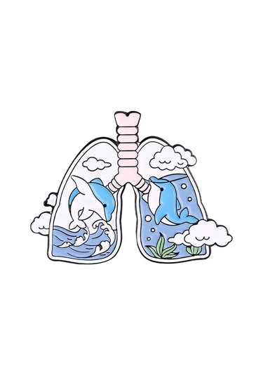 Deniz Ve Balık Desenli Akciğer Şeklinde Medikal Broş P0691 Çok Renkli