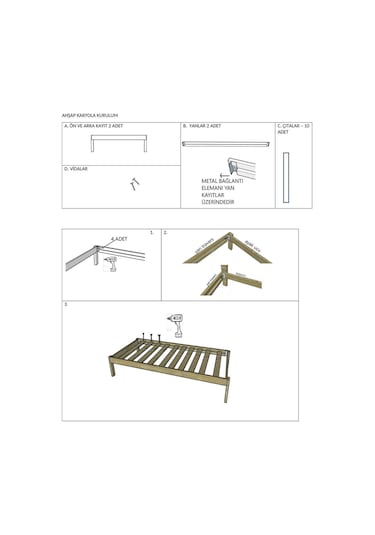 Doğal Masif Ahşap Butik Karyola Ceviz Renk Başlıksız 90x190