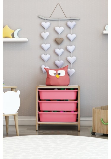 3 Sepetli Çok Amaçlı Oyuncak Dolabı Mdf Pembe Pembe