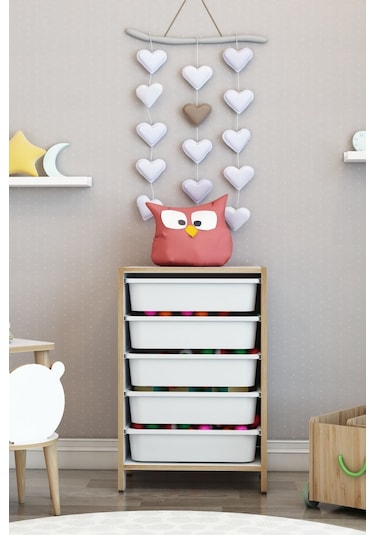 5 Sepetli Çok Amaçlı Oyuncak Dolabı Mdf Beyaz Beyaz