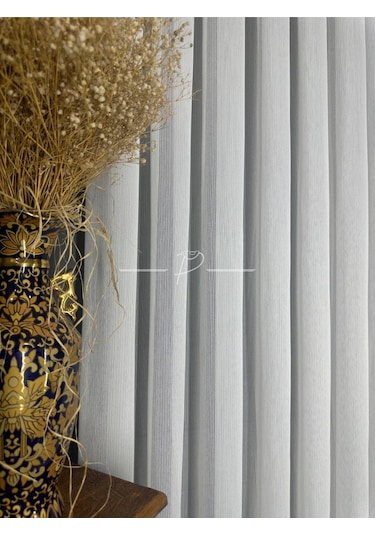 Tül Perde Yeni Nesil Çelik Desen Gramajlı Etek Kurşun Sarımlı Ekru