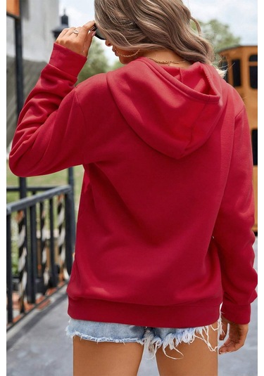 Kalp Baskılı Oversize Sweatshirt Kırmızı