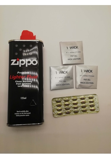 Zippo Benzin Seti 20 Adet Alfa Çakmak Taşı 3 Fitil