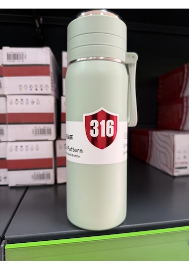 Paslanmaz Çelik Termos Su Şişesi 500ml Vakumlu Kapak Açık Yeşil İthal Ürün Açık Yeşil