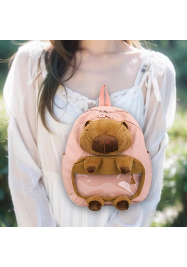 Homyl Capybara Sırt Çantası Doldurulmuş Hayvan Tatil Pembe