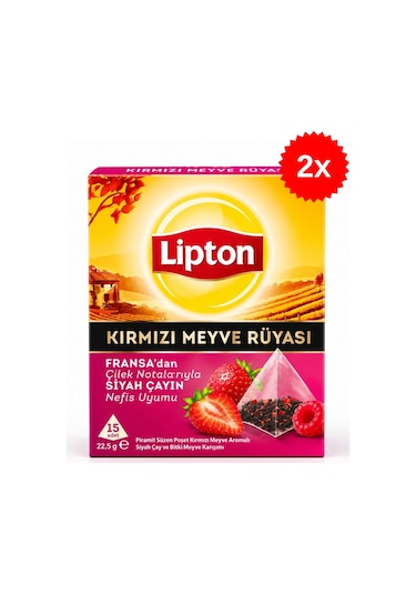 Lipton Kırmızı Meyve Rüyası Çilek Aromalı Piramit Poşet Çay 2 x 15'li