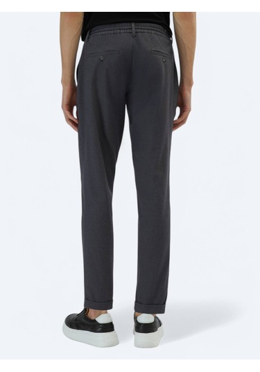 Koyu Gri Düz Dokuma Jogging Fit Casual Pamuk Karışımlı Pantolon Koyu Gri