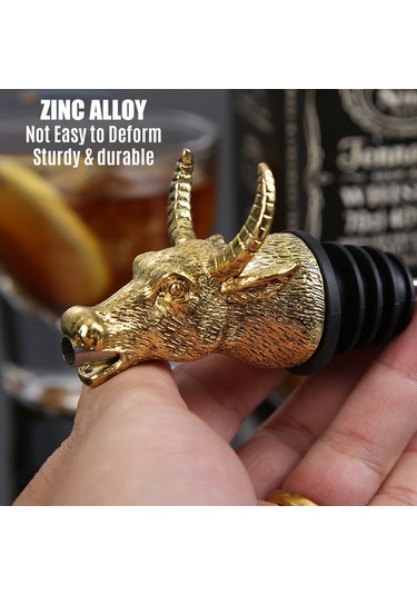 Moveevo Şık Altın Renkli Hayvan Başlı Şarap Sürahisi - Hava Kilidi Ve Çıkarılabilir Silikon Ağız İle Diğer