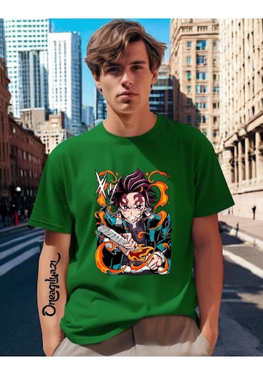 Baskılı Erkek Oversize T-shirt Yeşil