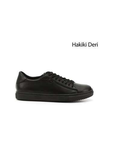 Gönderi R Siyah Bağcıklı Termo Taban Hakiki Deri Sneaker Siyah