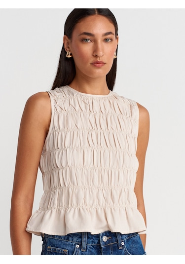 Dilvin 50845 Kolsuz Crop Bluz-açık Bej Açık Bej