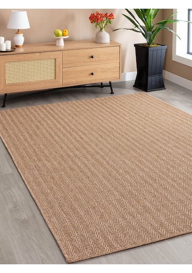 Saraz Halı Srz-0503 Jüt Tabanlı Hasır Dokuma Örme Bohem Antialerjik Halı Kilim Balık Sırtı Kahverengi