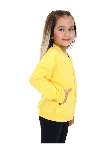 Toontoy Kız Çocuk Baskılı Hırka Koyu Sarı