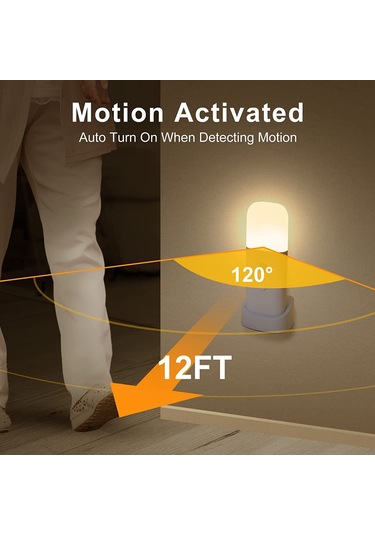 Neevoyu Usb Şarjlı Akıllı İnsan Algılama Led Gece Lambası - 5 Seviye Parlaklık Ayarlı, 6m Algılama Mesafesi, 2000mah Pil, Sarı Işık, Duvar & Masa Üstü Kullanıma Uygun