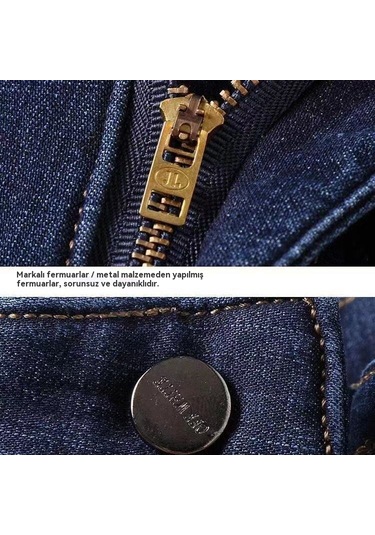Edwardest Erkek Denim Pantolon 500g Dayanıklı, Esnek Rahat Düz Paça Yüksek Bel Büyük Beden Pantolon Mavi