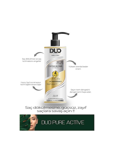 Duo Pure Active Herbal Extract Saç Dökülmesine Karşı Saç Bakım Maskesi 250 ML