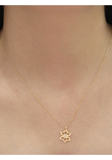 14 Ayar Altın Kafesli Kutup Yıldızı Kolye Sarı