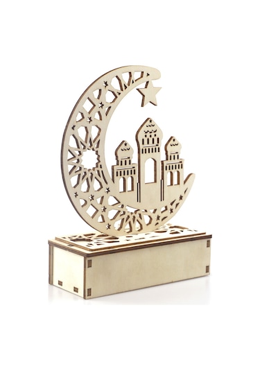 Shineyee Ahşap Ay Şekilli Ramazan Bayramı Dekorasyonu, Led Işıklı, Ev Dekoru Ve Gece Lambası, Pil Dahil Değil