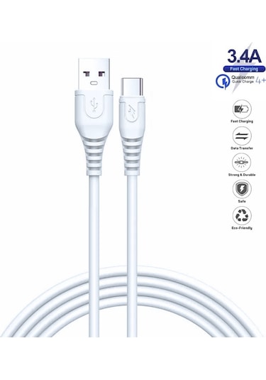 Redmi Note 8 Uyumlu 3.4 Amper Ultra Hızlı Type-C Şarj Kablosu 1 Metre - İthalatçı Garantili