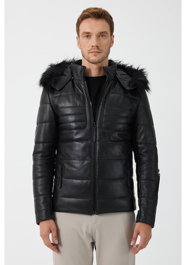 Butto Siyah Erkek Deri Ceket Siyah