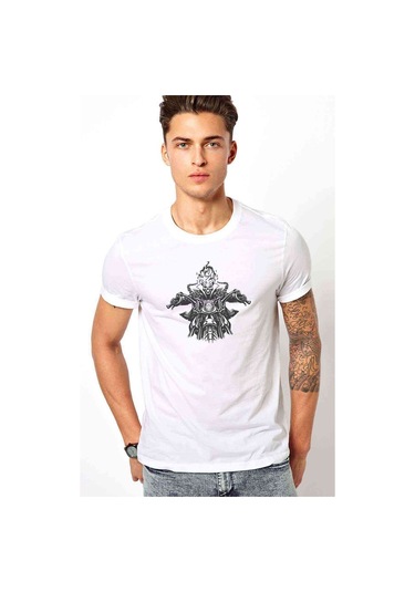 Ghost Rider Motorsiklet Skull Rider Baskılı Beyaz Erkek Tshirt