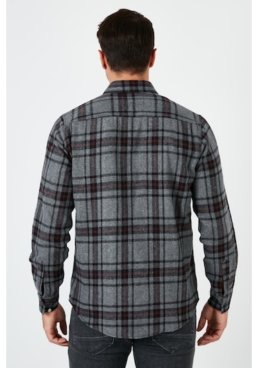 Buratti Ekoseli Uzun Kollu Slim Fit Kışlık Erkek Gömlek Cf21W112844 Antrasit