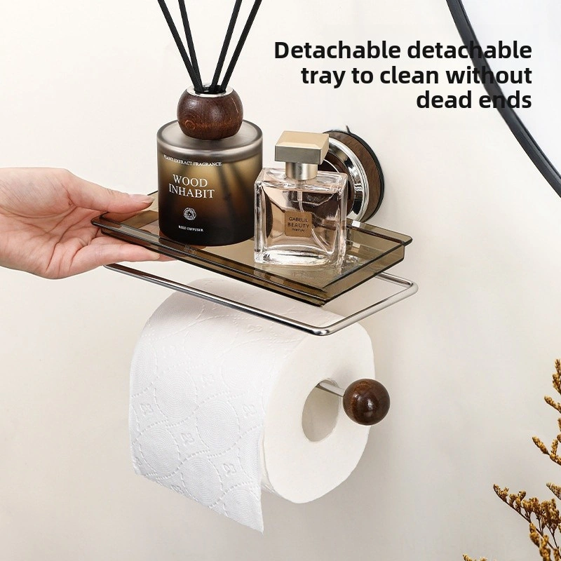 Monyee Banyo Roll Kağıt Tutucu, Delme Yok Suşleme Montaj, Duvar Tipi,轻奢 Tasarım, Ahşap Rengi, Çok Amaçlı Depolama Diğer