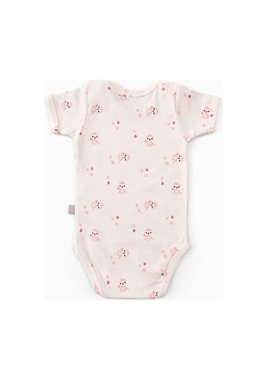 Boumini Bebek Çıtçıtlı Kısa Kollu Body Zarf Yaka Pembe Miskin-pembe Pembe