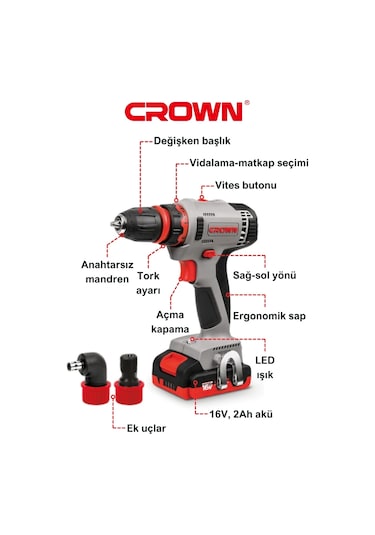 Crown CT21082HQ-2 BMC 16V 2Ah Akülü Vidalama