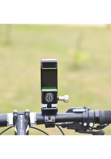 Q003 Hırsızlığa Karşı Düşme Önleyici 360 Derece Dönen Bisiklet - Motosiklet Pusulalı Cep Telefonu Tutucu Işıksız - Yeşil