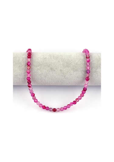 Pembe Akik Doğal Taş Dizi 6 MM Küre Kesim Kolye Çok Renkli