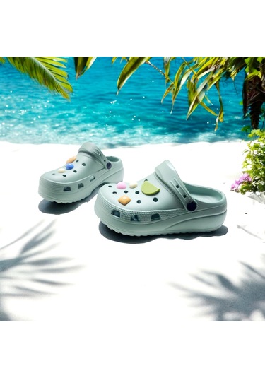 Çocuk Günlük Taş Sticker Detaylı Eva Deniz,plaj,sahil Terliği Yeşil