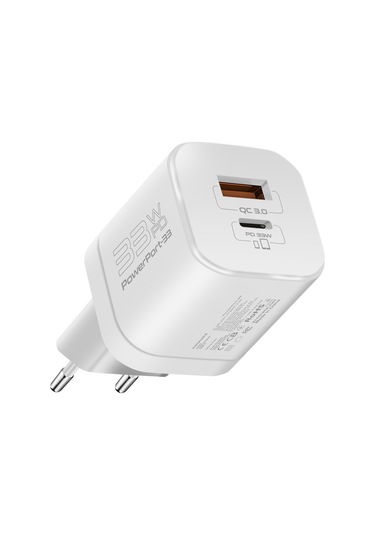 Promate PowerPort-33 33W,Type-C PD , USB Hızlı Şarj Cihazı Beyaz