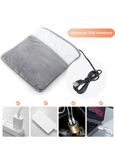 Kış Elektrikli Ayak Isıtma Pedi Usb Şarj Yumuşak Peluş Gri