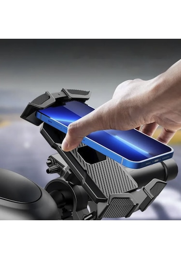 9081733430228 - Honda Pcx Karbon Darbe Emici Tirreşim Engelleyici Motosiklet Telefon Tutucu Siyah