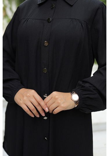 Büzgü Detaylı Tesettür Siyah Takım Siyah