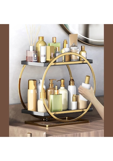 Sones 2 Katlı Kozmetik Sergileme Tepsisi Makyaj Düzenleyici Ve Saklama Şifonyer Banyo Siyah