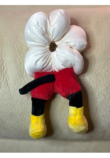 Mickeyy Mouse Figürlü Saten Puantiyeli Scrunchie Simit Toka - Çılgın Topuz Tokası Beyaz