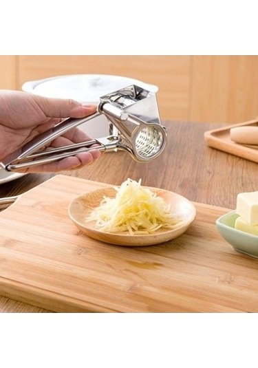 Ulzyvf Cbtx Peynir Rendesi Döner Kabı, Paslanmaz Çelik El Kranklı 3-4 Delikli Döner Parçalayıcı, Gri Gri