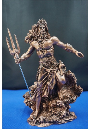 Mitolojik Tasarım Poseidon - Ev Ofis Dekoratif Hediyelik Aksesuar 26 Cm Bakır