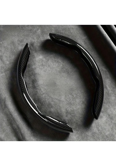 Chuangyinshop Siyah 2 Adet Karbon Fiber Direksiyon Kılıfı Evrensel Snap On Tasarım Sürüş Keyfini Artırır Siyah