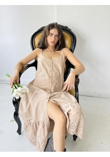 Retrobird Adel Brode Askılı Elbise Kadın Kum-13578-kum Kum Rengi