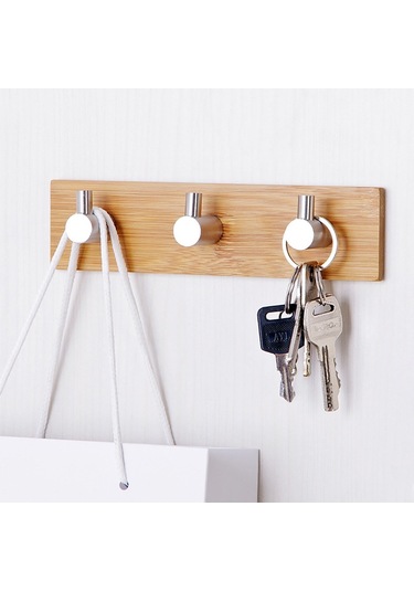 Sones Paslanmaz Çelik Bambu Ahşap Üç Sıralı Kanca Mutfak Banyo Kapısı Yapışkan Kanca Üç Kanca Diğer