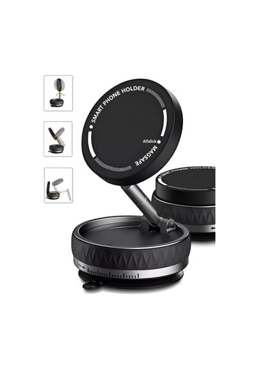 Alfalink K10b Siyah Vacum Katlanır Araç Telefon Tutucu - Ayna-cam Magsafe