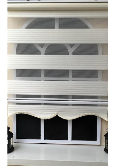 Storburada Pliseli Zebra Stor Perde Ekru Etek Dilimli Stb-481 Ekru